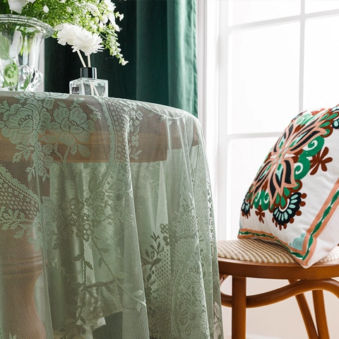 Elegant Lace Tablecloth Floral Hollow Out Ruffle Edge French Style Dustproof Table Cover For Dining Coffee Table Decor