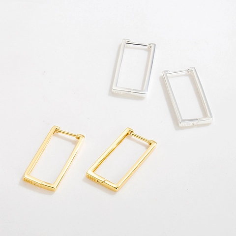 Boucles D'oreilles Créoles Rectangulaires Géométriques Argent Sterling 925 Bijoux Style Individuel Pour Femmes