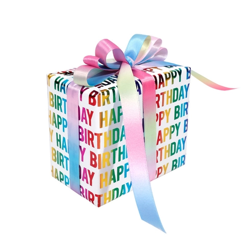 Happy Birthday Gift Wrapping Paper Roll Kraft Paper Rainbow Hot Stamping Letters Colorful Festive Party Decorative Paper