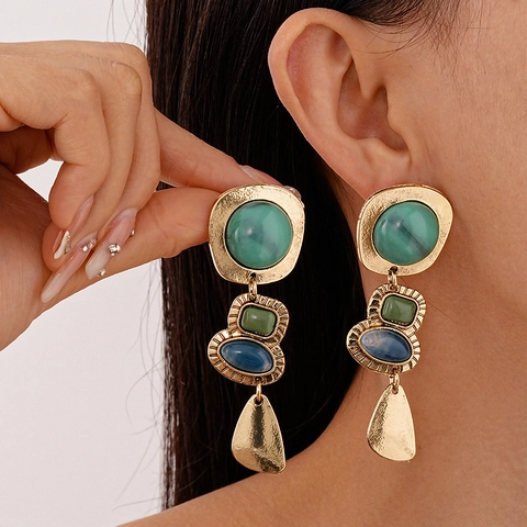 Vintage Geometric Dangle Earrings Resin Inlay And 925 Sterling Silver Earring Post For Women Retro Jewelry