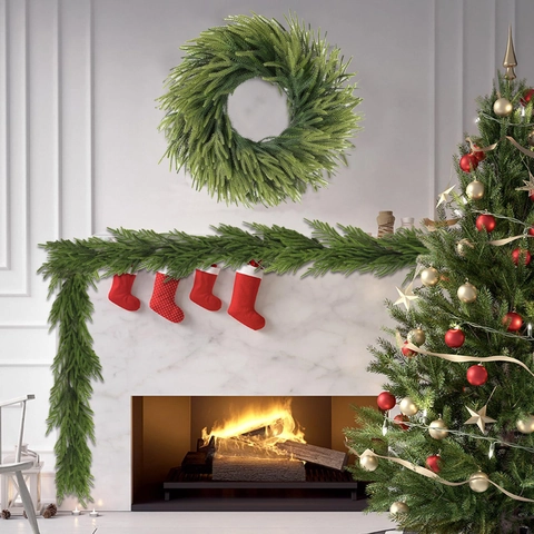Artificial Christmas Norfolk Pine Garland Wreath Realistic PE Soft Touch Greenery For Mantel Table Window Holiday Decoration