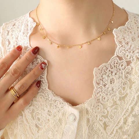 Collana Geometrica in Acciaio al Titanio Placcato Oro 18K Pendente a Cuore Stella Occhio Triangolo Girocollo Gioielli Eleganti da Donna