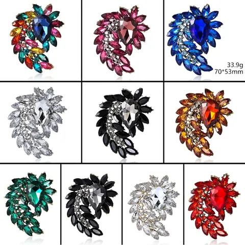 Broche Floral Grande Vintage De Cristal Aleación Diamantes De Imitación Pin Para Mujer Traje Vestido Boda Fiesta Accesorio Joyería Elegante