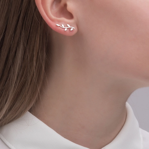 Pendientes Trepadores De Hoja Con Poste De Plata De Ley 925 Rama De Olivo Joyería De Moda Minimalista Para Mujer