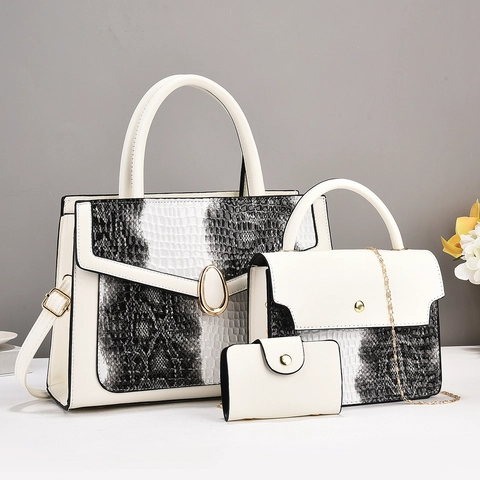 Ensemble De Sacs Assortis Mode Pour Femmes Cabas Simili Cuir Crocodile Sac À Bandoulière Chaîne Et Porte Cartes Doré