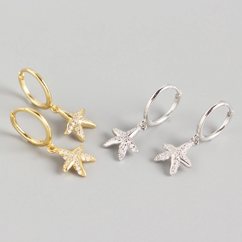 925 Sterling Zilveren Zeester Hoop Oorbellen Lichte Luxe Oceaan Stijl Zirconia Pave Sea Star Druppel Oorbellen Dames Sieraden