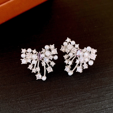 Pendientes Colgantes De Mariposa Perla Artificial Flor Con Poste De Plata De Ley 925 Circonita Cúbica Vintage Lujo Para Mujeres