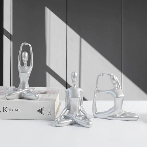 Statuetta Astratta Yoga Pensatore Lettura Resina Nordica Minimalista Casa Ufficio Scrivania Ornamento Scultura