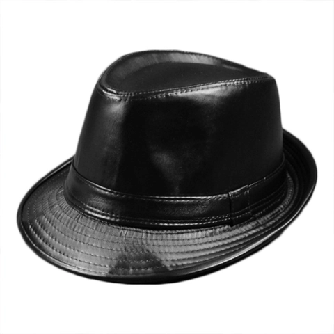 Retro PU Leather Fedora Hat Short Brim Jazz Cap Unisex Solid Color British Style Vintage Fashion Accessory