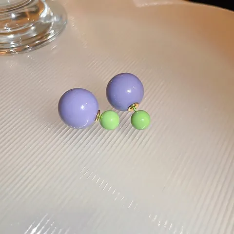Boucles D Oreilles Asymétriques À Boule Avec Tige En Argent Sterling 925 Résine Acrylique Colorée Brillante Double Face Pour Femmes