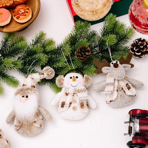 Ornamenti Appesi Per Albero Di Natale Maglia Peluche Babbo Natale Pupazzo Di Neve Renna Decorazione Festiva Con Bottoni In Legno