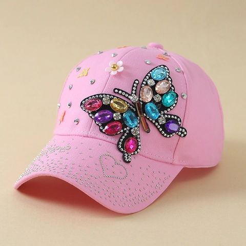 Rhinestone Butterfly Baseball Cap Polyester Crystal Sun Hat Women Girls Outdoor Travel Casual Adjustable Snapback Cap