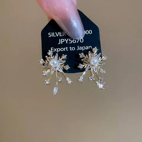 Orecchini A Lobo Fiore Fiocco Di Neve Rame Con Zirconia Perla Artificial E Perno In Argento Gioielli Vintage Eleganti Per Donne