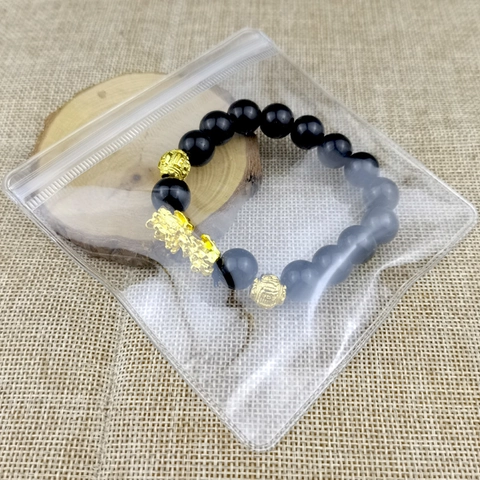 Men Beaded Bracelet Imitation Obsidian Glass Gold Alloy Pixiu Mantra Ethnic Style Wealth Good Luck