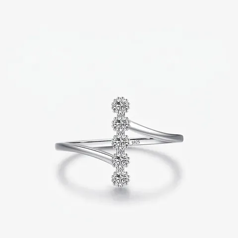 925 Sterling Silver Ring For Women Irregular Bypass Design Five Zircon Vertical Row Inlaid Fashion Jewelry Chic Gift