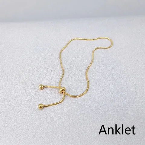 Titanium Steel Adjustable Snake Chain Anklet For Women Minimalist Vintage Gold Steel Tone Bolo Foot Jewelry Summer Accessory