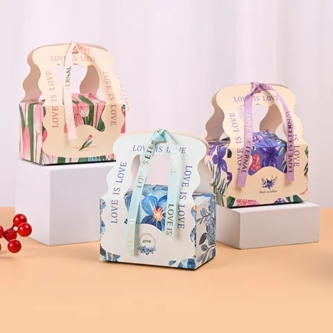Scatola Per Caramelle Da Matrimonio Portatile Confezione Regalo In Carta Con Manico In Nastro Motivo Floreale Per Celebrazione Di Feste
