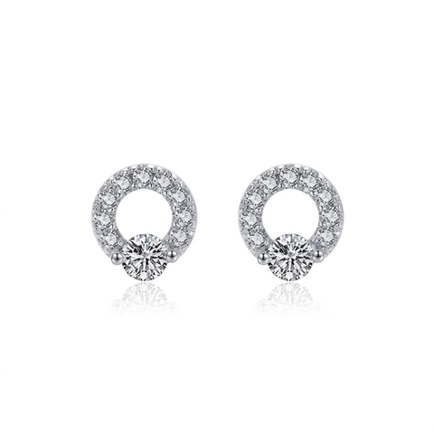 Pendientes De Botón Redondos Plata De Ley 925 Zirconia Cúbica Transparente Halo Geométrico Joyería Para Mujeres