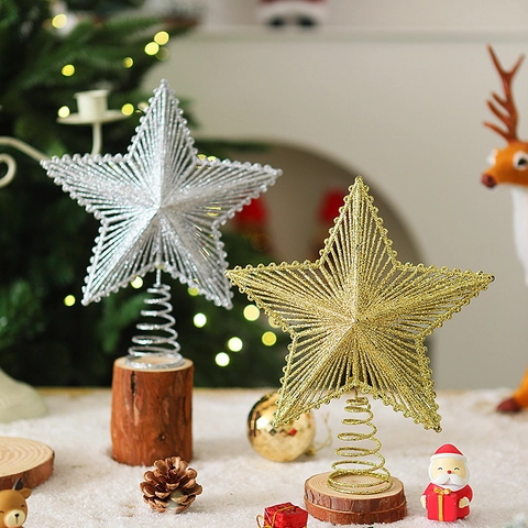 Weihnachtsbaumspitze Stern Eisen Glitter Hohl Fünfzackiger Stern Feiertag Heimdekoration Ornament