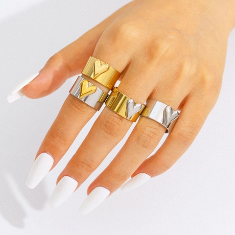 Anillo Cuore In Acciaio Inossidabile Fascia Larga Sbalzato Minimalista Impermeabile Ipoallergenico Stile INS Gioielli Donna