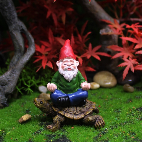 Meditating Garden Gnome Statue On Turtle Resin Zen Yoga Sculpture Hand Painted Outdoor Miniature Fairy Garden Ornament Decor