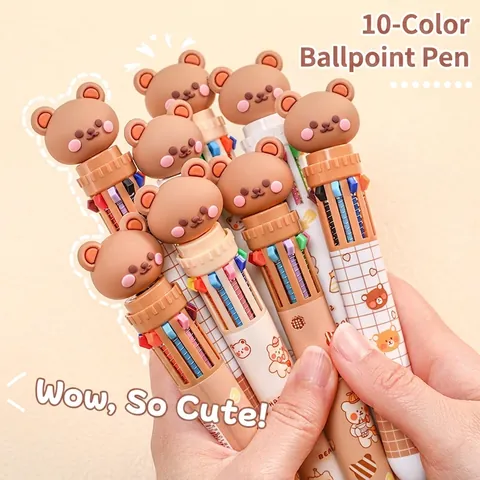 Stylo Bille Rétractable Ours Dessin Animé Multicolore Plastique Outil Écriture Mignon Pour Étudiants École