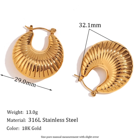 Dicke Creolen 18K Vergoldeter Edelstahl Croissant Gerippt Hohl Mode Schmuck Für Damen