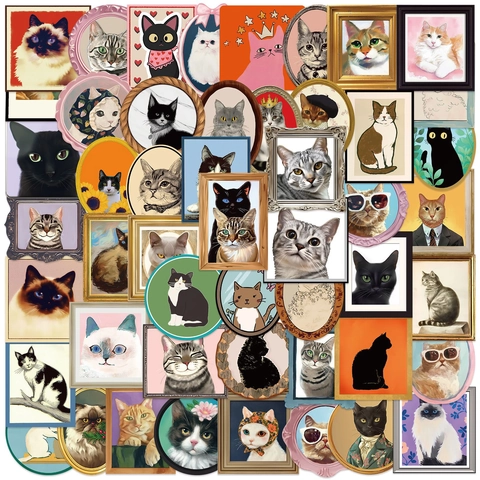 Pegatinas de Retrato de Gato Impermeables Calcomanías Retro de Marco de Fotos Para Equipaje Portátil Teléfono Diario Pegatinas Decorativas