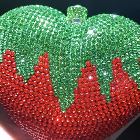 Strawberry Shaped Evening Bag Rhinestone Crystal Clutch Metal Chain Party Wedding Handbag For Women Red Green