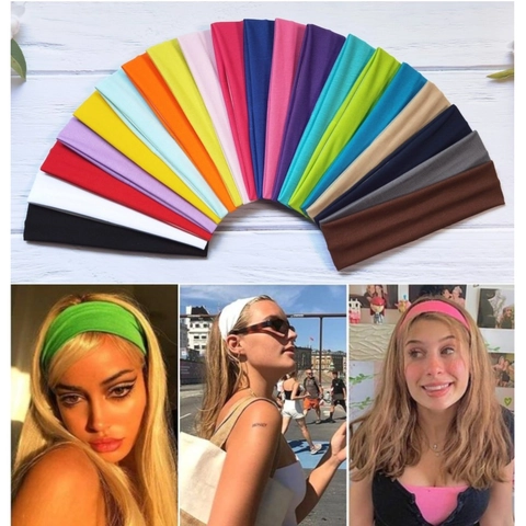 Solid Color Wide Sports Headband High Elastic Polyester Sweat Wicking Hairband For Yoga Running Fitness Workout Unisex