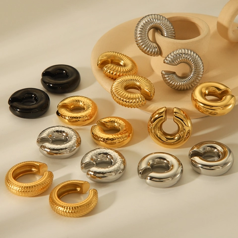 Clips De Oreja En Forma De C Texturizados Acero Inoxidable Chapado Al Vacío Joyas Sin Perforación Para Mujeres Estilo INS