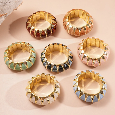 Chunky Stretch Bracelet Acrylic Resin Geometric Diamond Marble Texture Retro Exaggerated Metal Alloy Fashion Jewelry