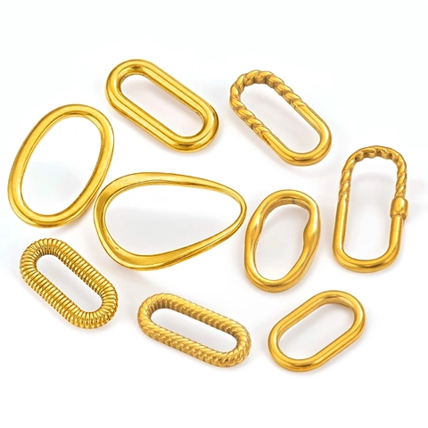 Conectores Geométricos Ovalados De Acero Inoxidable Colgantes Chapados Oro 18K Superficie Lisa Retorcida Collar Pendiente DIY