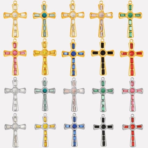 Colgante De Cruz Acero Inoxidable 304 Diamantes Vidrio Joyería Elegante Accesorio DIY Estilo Minimalista