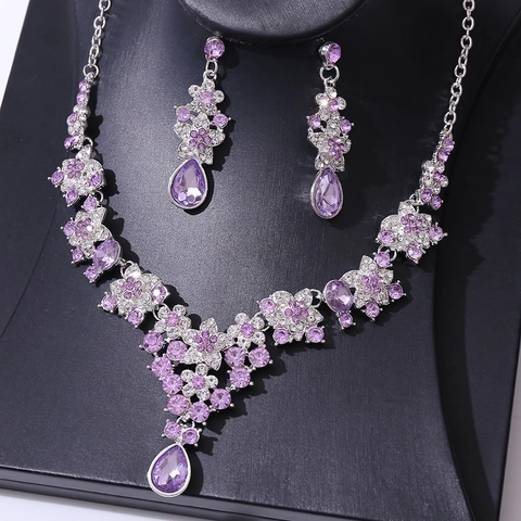 Luxus Brautschmuck Blumen Wassertropfen Anhänger Halskette Und Ohrringe Ohrringstecker Legierung Strass Hochzeit Party