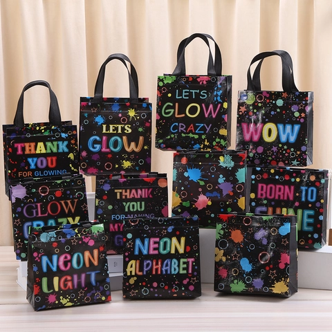 Neon Glow Party Cadeautassen Non-Woven Stof Herbruikbare Handtassen Waterdicht Spat Print Treat Zakken Verjaardag