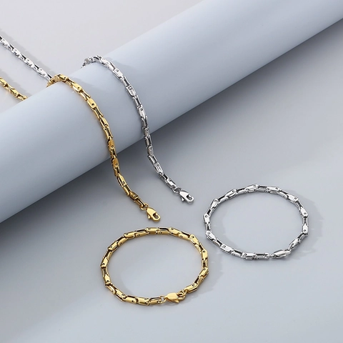 Collana E Bracciale In Acciaio Inossidabile Catena A Maglia Geometrica Per Uomo Stile Hip Hop Versatile