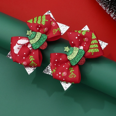 Weihnachts Haarklammern Mädchen Schleifen Pailletten Rentier Weihnachtsbaum Weihnachtsmann Entenschnabel Haarnadeln Party Accessoires
