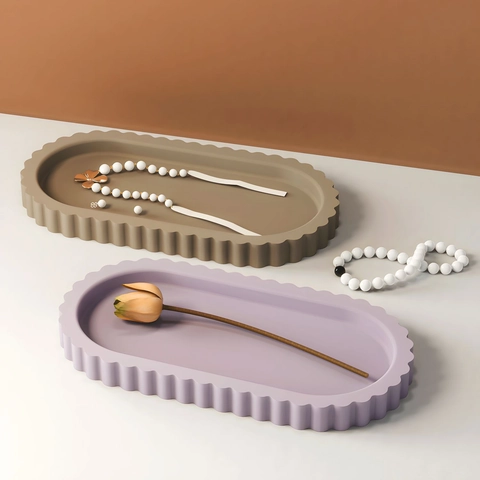 Oval Lace Tray Silicone Mold Wavy Edge Mirror Surface DIY Crafting Tool For Resin Plaster Jewelry Storage Plate Accessory