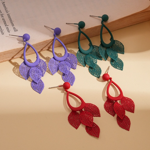 Holle Blad Druppel Oorbellen Met 925 Sterling Zilveren Oorsteker Legering Matte Verf Statement Sieraden Voor Dames
