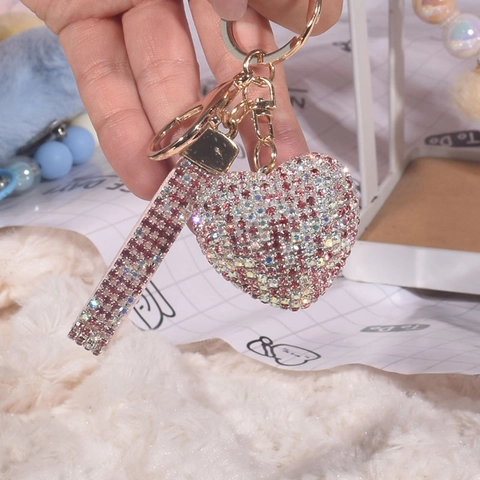 Portachiavi A Forma Di Cuore Con Strass Luccicante Cristallo Anello Con Cinturino Da Polso Per Ciondolo Borsa
