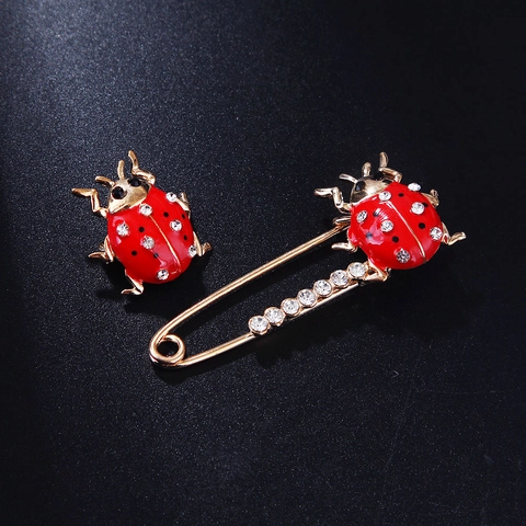Broche Coccinelle en Alliage Émail Vintage pour Femme Dessin Animé Strass Scarabée Épingle de Sûreté Décoration de Vêtements Bijoux Cadeau