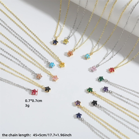 Collier Pendentif Étoile à Cinq Branches Minimaliste Cuivre Zirconia Chaîne de Clavicule Bijoux pour Femmes Plaqué Or Argent