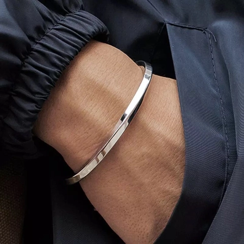 Mobius Loop Open Cuff Bangle Silver Plated Copper Minimalist Smooth Polished Adjustable Unisex Wristband Jewelry