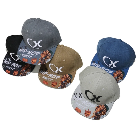 CX Embroidered Flat Brim Baseball Cap Polyester Streetwear Hip Hop Snapback Hat Graffiti Print Unisex Headwear