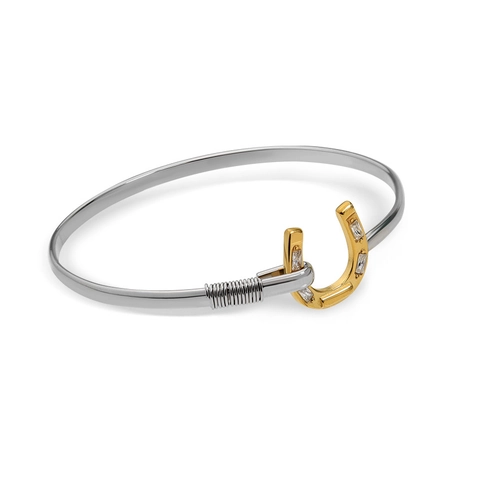 Bracciale Rigido a Ferro di Cavallo in Acciaio Inossidabile Placcato Oro 18K con Strass Bicolore Unisex Stile INS Gioielli