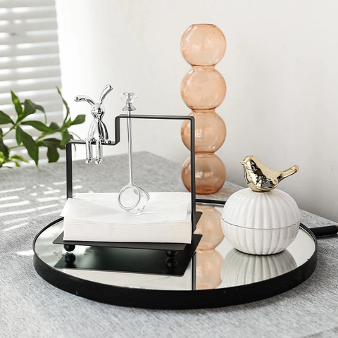 Nordic Metal Rabbit Napkin Holder Iron Tissue Dispenser With Crystal Ball Desktop Decorative Paper Towel Stand