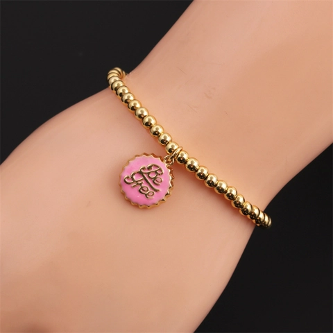Pulsera De Cuentas Elástica Con Colgante De Chapa De Botella Be Free Cobre Chapado En Oro Esmalte Joyería De Moda Mujer