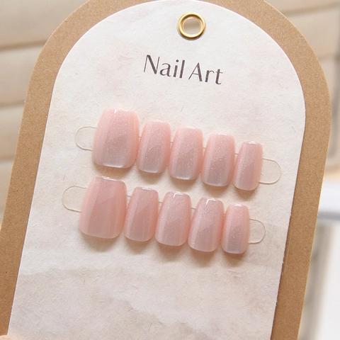 Cat Eye Aufpressnägel Nude Pink Schimmer ABS Kunststoff Abnehmbare Quadratisch Runde Künstliche Nägel Damen