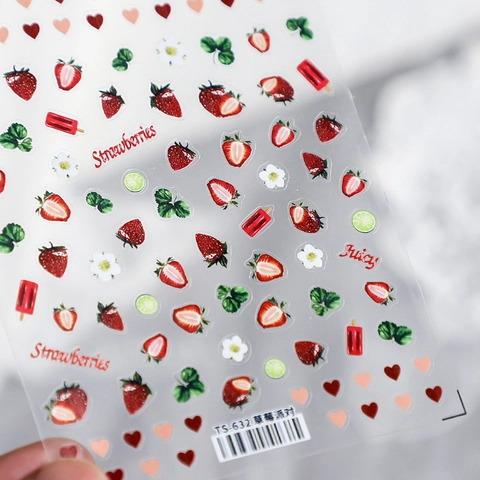 Nail Art Stickers Ultra Thin Self Adhesive Fruit Strawberry Orange Pattern Transparent DIY Manicure Decoration For Women